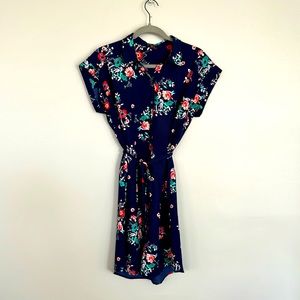 Express Floral Shirt Dress | Tie Waist | Buttons | Navy with Floral | Women’s M